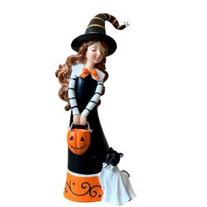 Candy Corn Lane Witch Figurine 14in Black Orange White Halloween Decor New